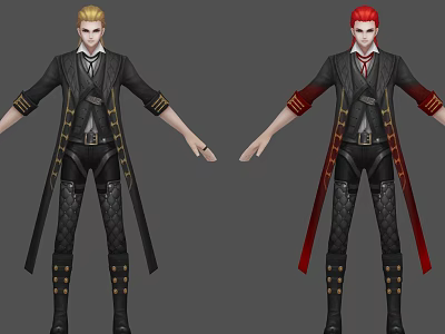 Game And Movie Characters With Blonde Red Hair Black Red Coats Leather Pants Gold Details 3d model