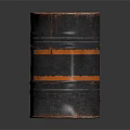 Four Black Metal Drums With Orange Stripes As Decorative Equipment