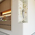Elegant Modern Wooden Sideboard Interior With LED Lighting Countertop And Drawers