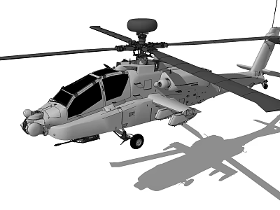 Military Attack Helicopter With Main Rotor And Radar Dome Front Cannon And Weapon Pylons Design 3d model