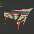 Orange Curved Slatted Bench Featuring Modern Architectural Design And Gray Support Legs