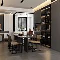 Modern Living Dining Room With Brown Leather Sofa Armchair Round Coffee Table City View