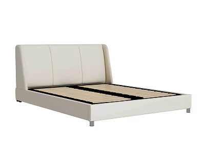 Modern White Leather Double Bed Frame With Stylish Headboard And Wooden Slats 3d model