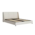 Modern White Leather Double Bed Frame With Stylish Headboard And Wooden Slats