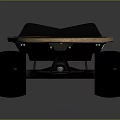 Black Deck Skull Board Skateboard with Orange Flame Logo and Large Blue Wheels