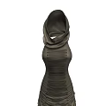 Stylish Dark Long Ruffled Dress With Hooded Collar And Flowy Silhouette