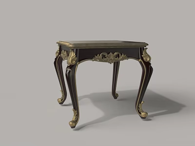 Classical Style Dark Wood Side Table With Carved Details And Gold Accents 3d model