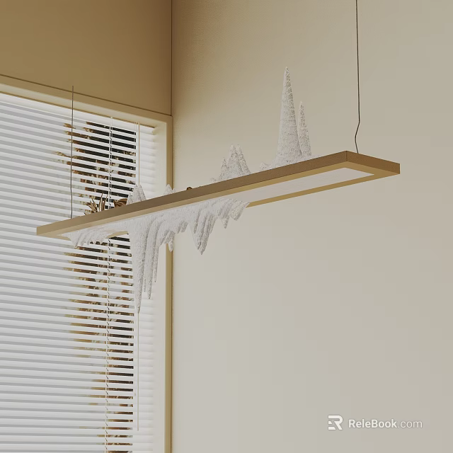 Modern Rectangular Pendant Light With White Icicle Like Decorations In Room With Blinds Near Window 3d model 