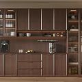 Modern Wooden Sideboard with Storage Cabinets Drawers Glass Doors Tableware and Appliances