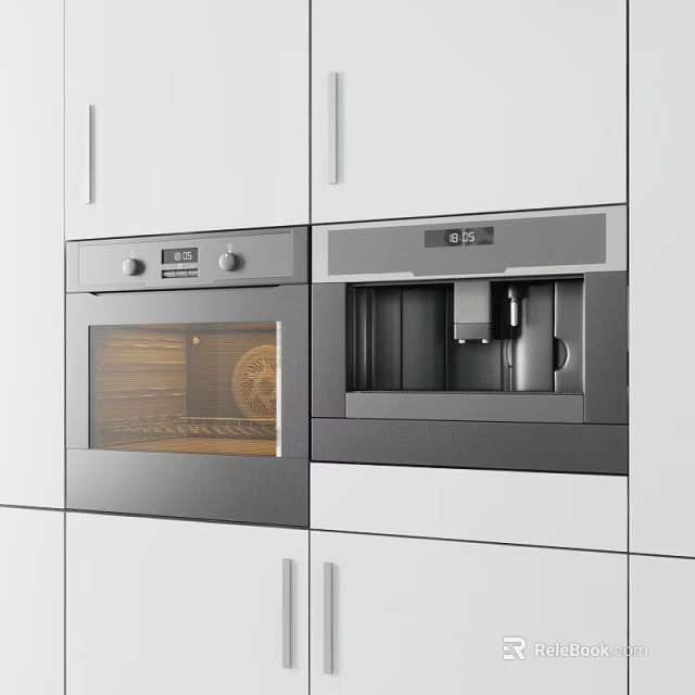 Modern Kitchen Interior Featuring Built-in Oven And Coffee Machine Appliances In White Cabinets 3d model 