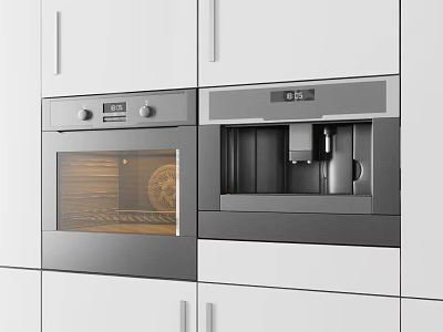 Modern Kitchen Interior Featuring Built-in Oven And Coffee Machine Appliances In White Cabinets 3d model