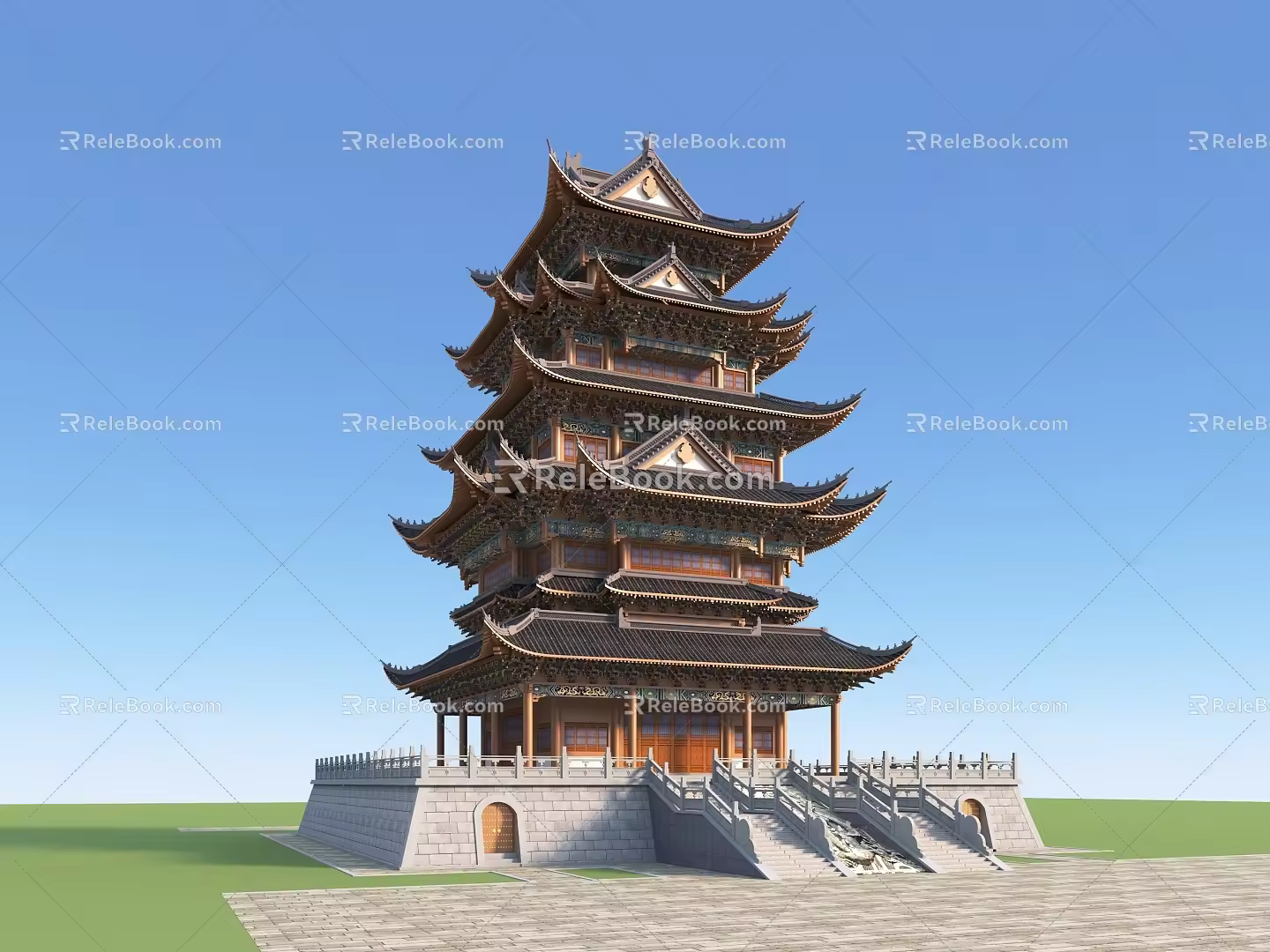 Pavilion 5-story pavilion color painting color arch pavilion Qing dynasty pavilion su 3d model