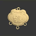 Traditional Chinese Golden Lock Shaped Pendant Accessory with Fu Character and Intricate Patterns