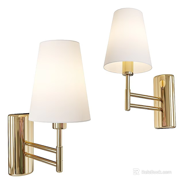 Modern Wall Lamp With White Lampshade And Golden Metal Bracket Design 3d model 