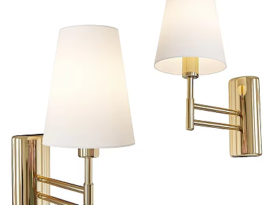 Modern Wall Lamp With White Lampshade And Golden Metal Bracket Design 3d model