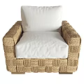 Modern Single Sofa Featuring Woven Rattan Frame And White Soft Cushion Design 3d model