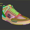 Stylish Modern Sneakers with Gray Yellow White Purple Accents Blue X Logo White Laces