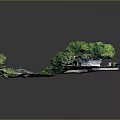 Lush Natural Scenic Model Featuring Flowing Stream Scattered Rocks Trees And Traditional Pavilion
