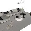 Modern L Shaped Beige Sofa With Black Cushions And White Round Coffee Table Set 3d model