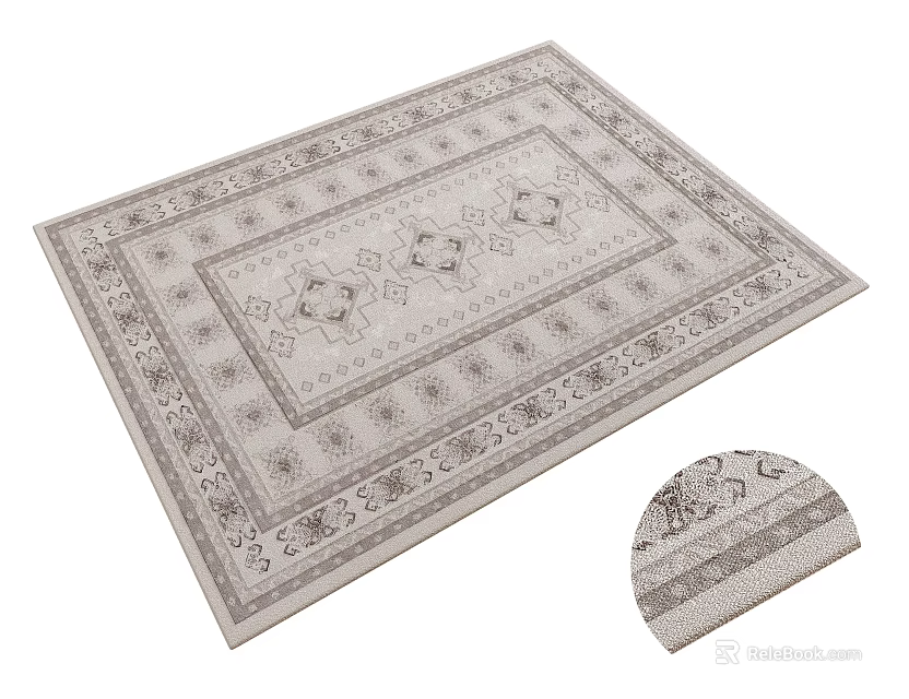 Square Rug With Traditional Geometric Floral Pattern In Neutral Tones And Bordered Design 3d model 