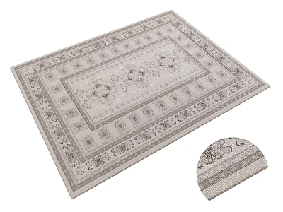 Square Rug With Traditional Geometric Floral Pattern In Neutral Tones And Bordered Design 3d model