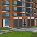 Elegant Modern Residential Building Entrance With Glass Curtain Wall Lighting Marble Floor And Golden Decorations