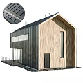Modern Residential House With Wooden Exterior Metal Cladding Sloped Roof And Large Windows
