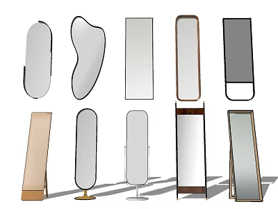 Different Shaped Floor Standing Mirrors With Wooden Metal Frames And Pedestal Bases 3d model