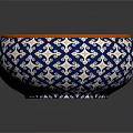 Decorative Dinnerware Set With Blue And White Pattern And Orange Interior Bowl
