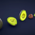 Fresh Ripe Avocado Whole Fruit Halved With Pit And Slices Displayed On Dark Background