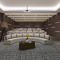 Modern KTV Room Interior With Curved Sofa City View Screen Sound System And Recessed Lighting