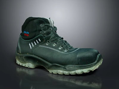 Black Safety Shoes With Lace Up Design White Stripes And Durable Protective Sole 3d model