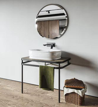 Modern Industrial Style Washbasin Iron Washbasin Minimalist Washbasin Rattan Basket 3d model