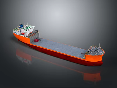 Orange Flat Deck Cargo Water Vessel With Commercial Equipment And Modern Design 3d model
