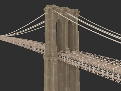 Urban Architectural Structure Classic Stone Tower Suspension Bridge With Steel Truss And Cables 3d model