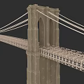 Urban Architectural Structure Classic Stone Tower Suspension Bridge With Steel Truss And Cables