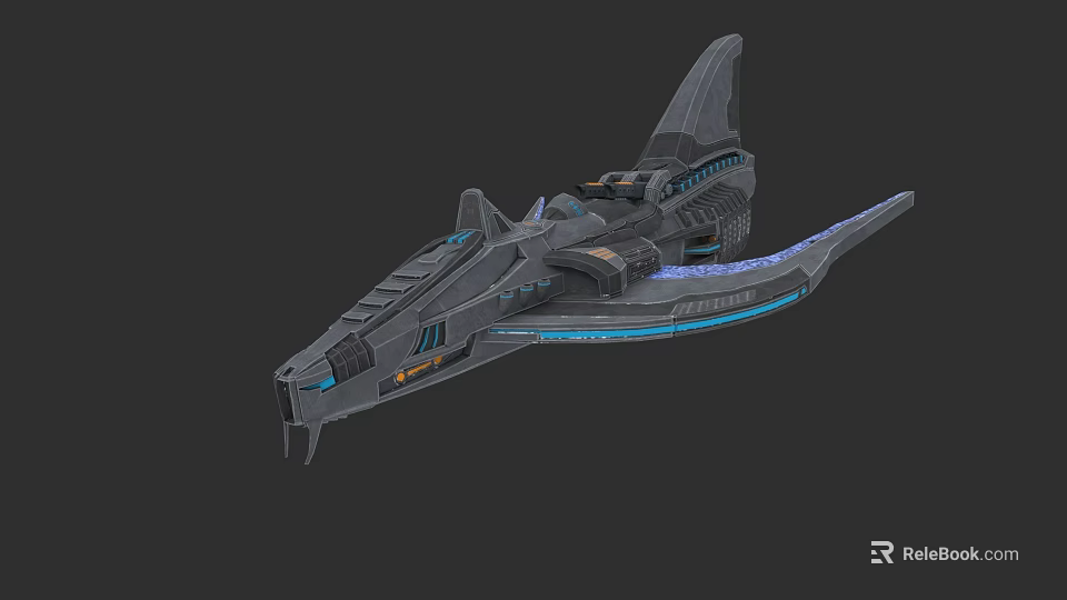Futuristic Fighter Jet 3D Model With Sleek Structure And Blue Light Accents 3d model 