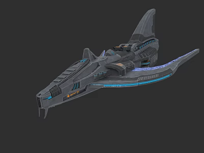 Futuristic Fighter Jet 3D Model With Sleek Structure And Blue Light Accents 3d model