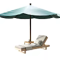 Reclining Lounge Chair with Teal Umbrella and Beige Cushions for Outdoor Relaxation