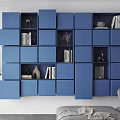 Modern Modular Cube Bookcase With Books Decorative Items In Living Room With Sofa And Plant