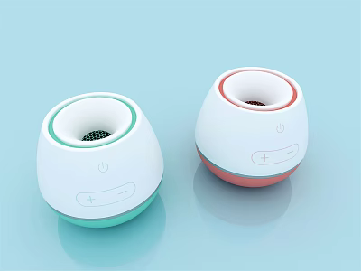 Stylish Round Ultrasonic Humidifiers With Red And Green Base Accents For Home Use 3d model