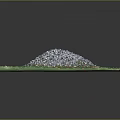Stone Gravel Pile In Square Green Grass Area With Scattered Leaves And Small Stones