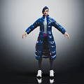 3D Character Model in Blue Coat with Light Green Inner Top Purple Pants and White Shoes Arms Outstretched