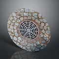Round Stone Mosaic Wall Decor With Central Grille And Natural Textured Pattern