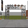 Harley 120th Anniversary Event Entrance With Orange Black Design And Motorcycles