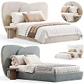 Modern Double Bed Interior with Upholstered Headboard Layered Pillows Textured Bedspread and Minimalist Bedside Table