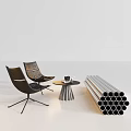 Modern Negotiation Table With Round Top Leather Stitched Chairs And Metallic Strips