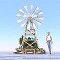 Windmill Shaped Floral Installation with Colorful Flowers and Green Plants for Outdoor Decor