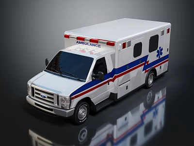 White Ambulance Emergency Functional Vehicle with Red Blue Stripes and Medical Rescue Symbol 3d model