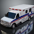 White Ambulance Emergency Functional Vehicle with Red Blue Stripes and Medical Rescue Symbol